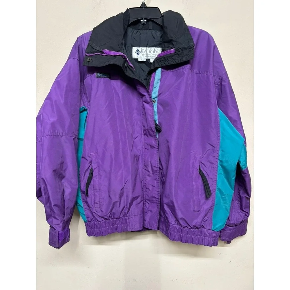 Vintage Columbia Women's L Purple Teal‎ Colorblock Jacket Radial Sleeve